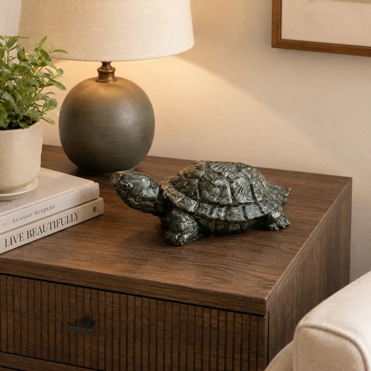 Side view of Black Stone Vastu Tortoise showpiece