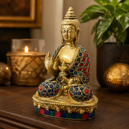 Closeup of stone work on Brass Buddha statue
