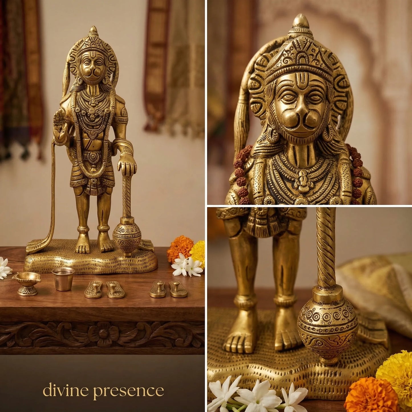 Standing Brass Hanuman Ji Idol for Home Temple