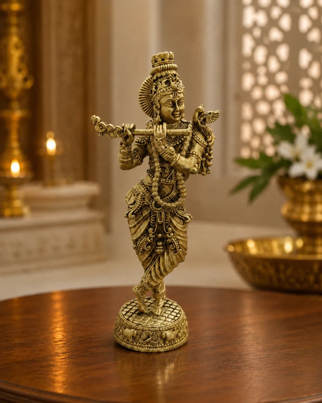Complete Brass Krishna Ji Idol playing flute