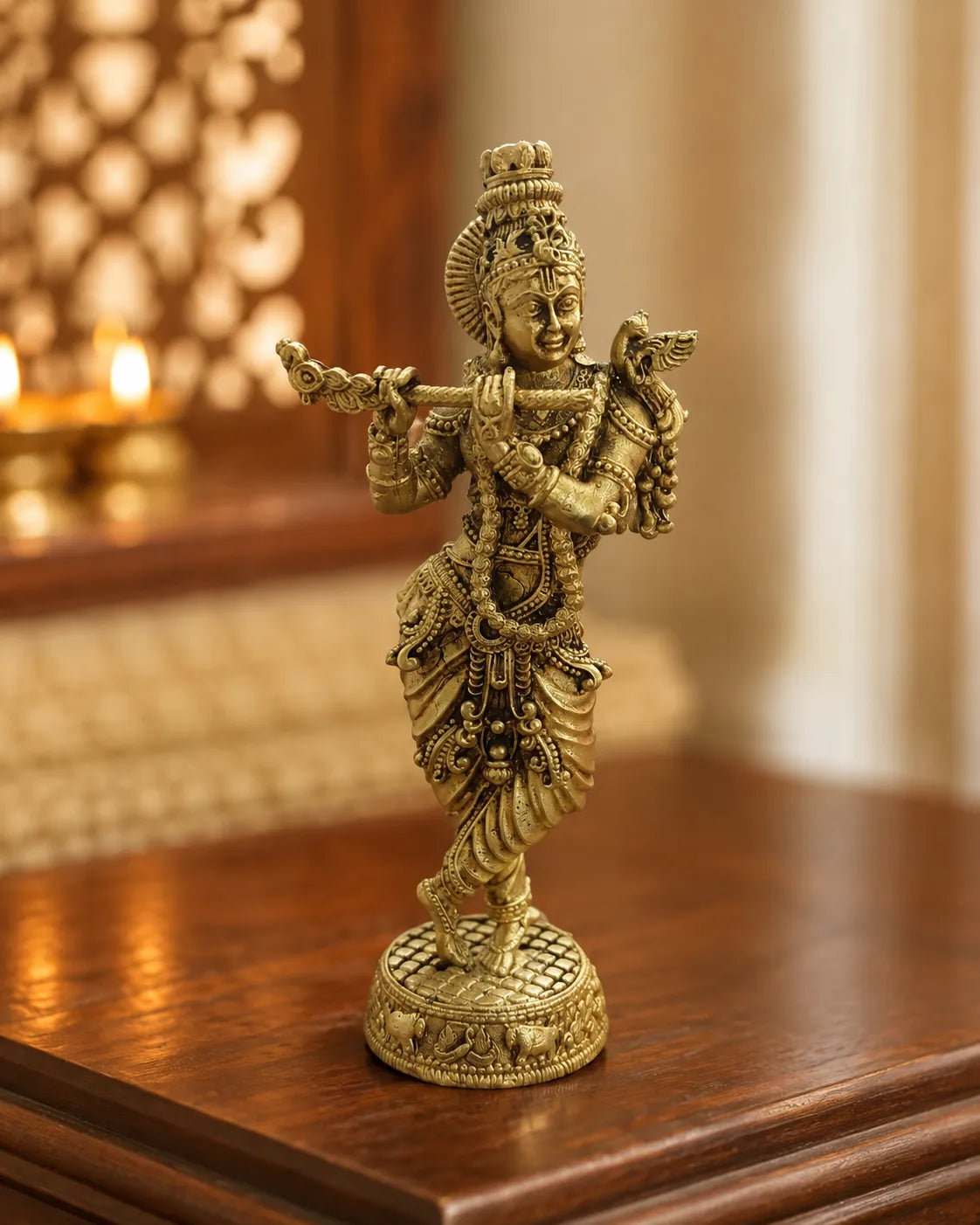 Brass Krishna Ji Idol playing flute Murli Manohar