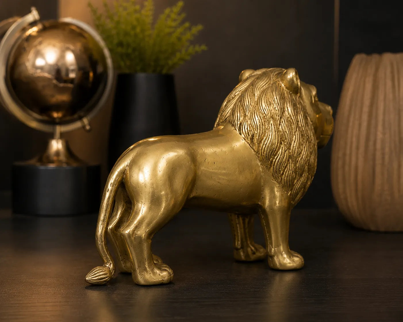 Brass Lion Showpiece placed in home living room decor