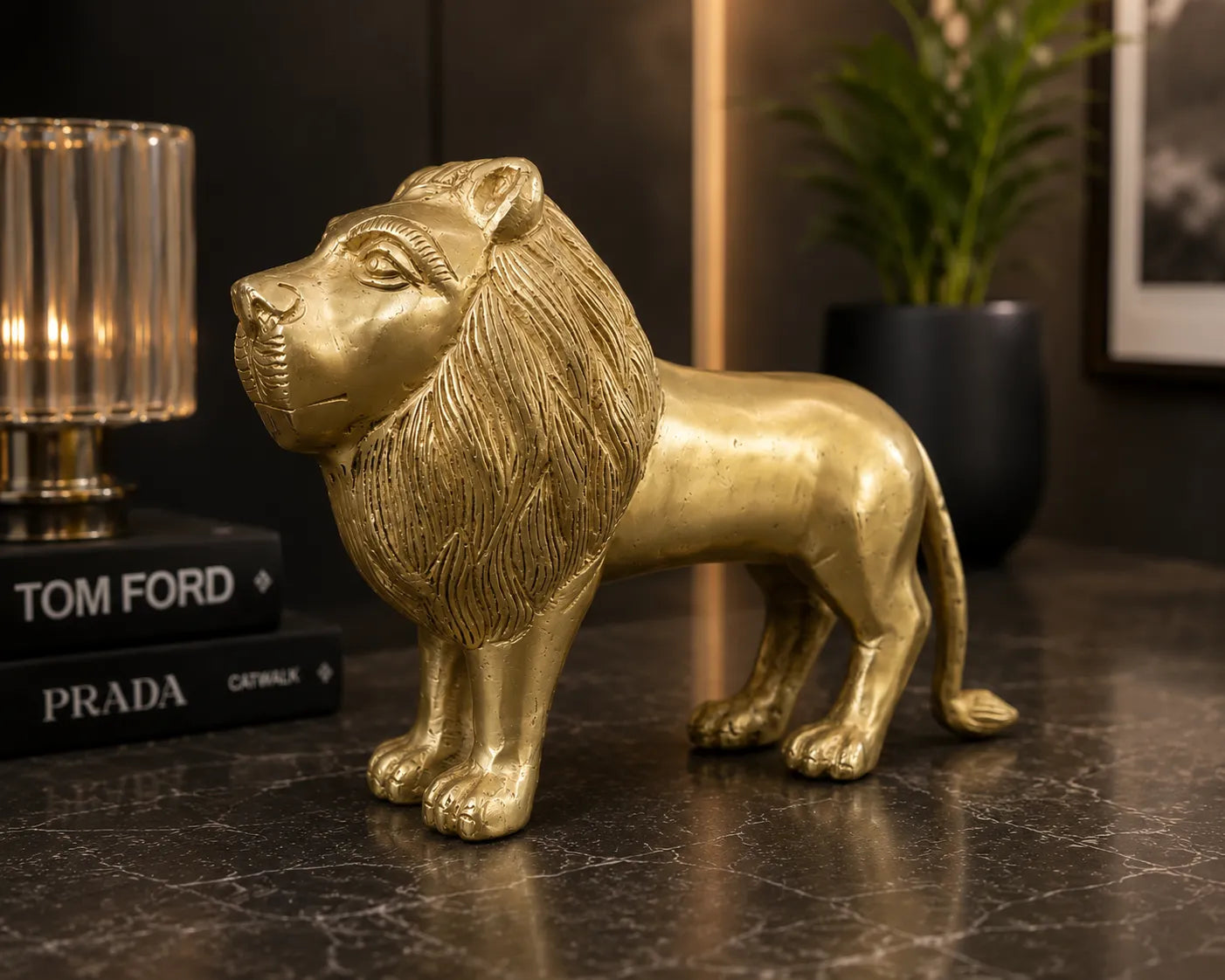 Side view of Brass Lion Showpiece antique finish