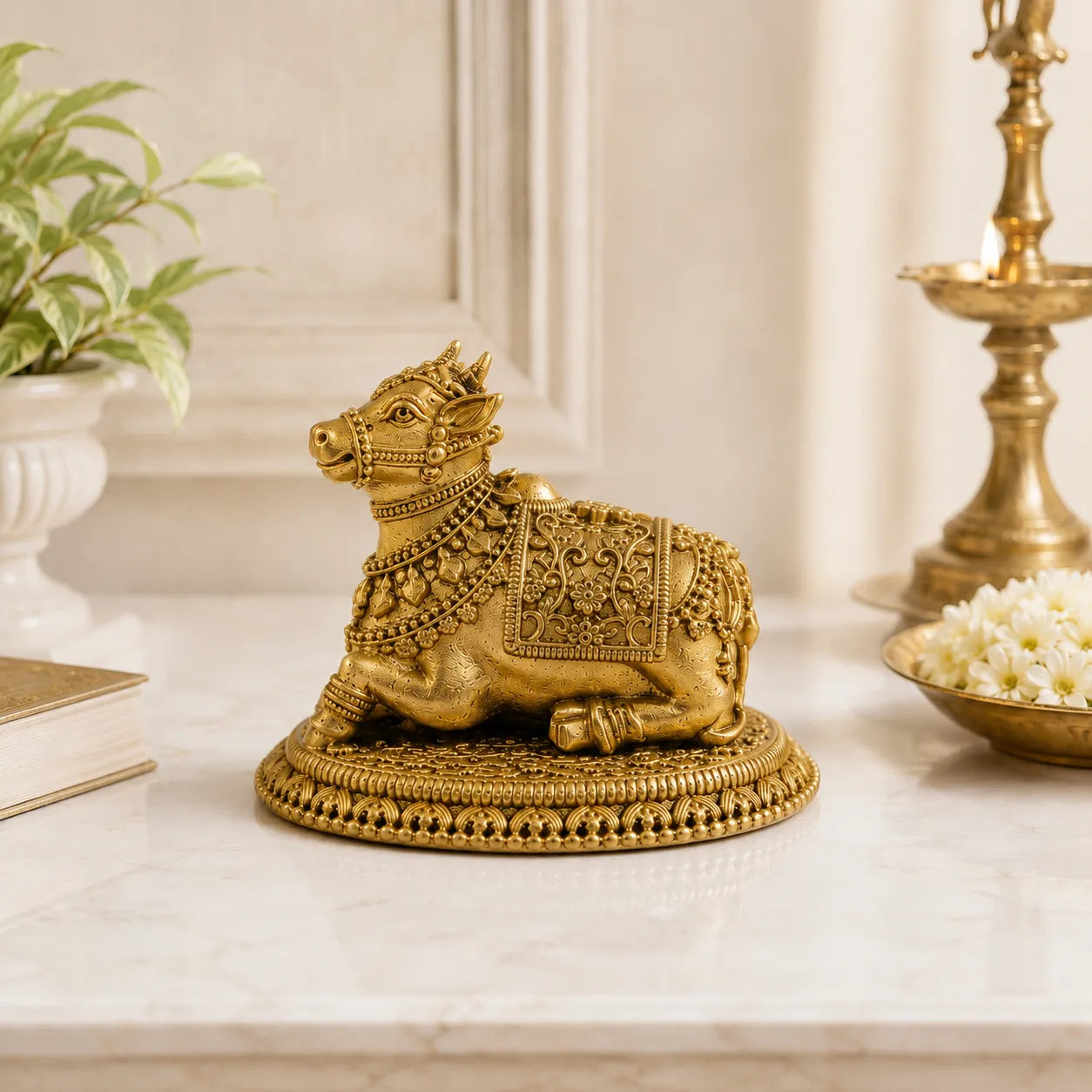 Side view of Brass Nandi Bull Idol small size