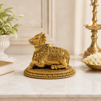 Side view of Brass Nandi Bull Idol small size