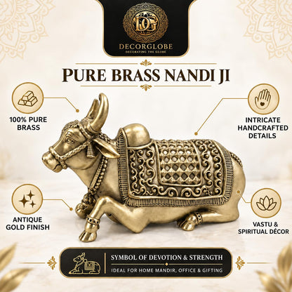 Brass Nandi Ji statue for pooja room and traditional Hindu temple decor