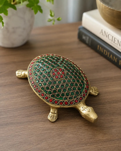 Complete Brass Tortoise with Stone Work decorative idol