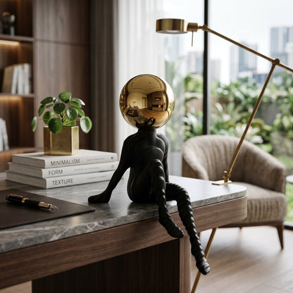 Abstract Thinker Figurine with Golden Ball (Premium Desk Decor)