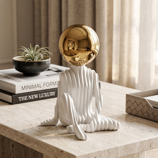 Abstract Thinker Figurine with Golden Ball (Premium Desk Decor)