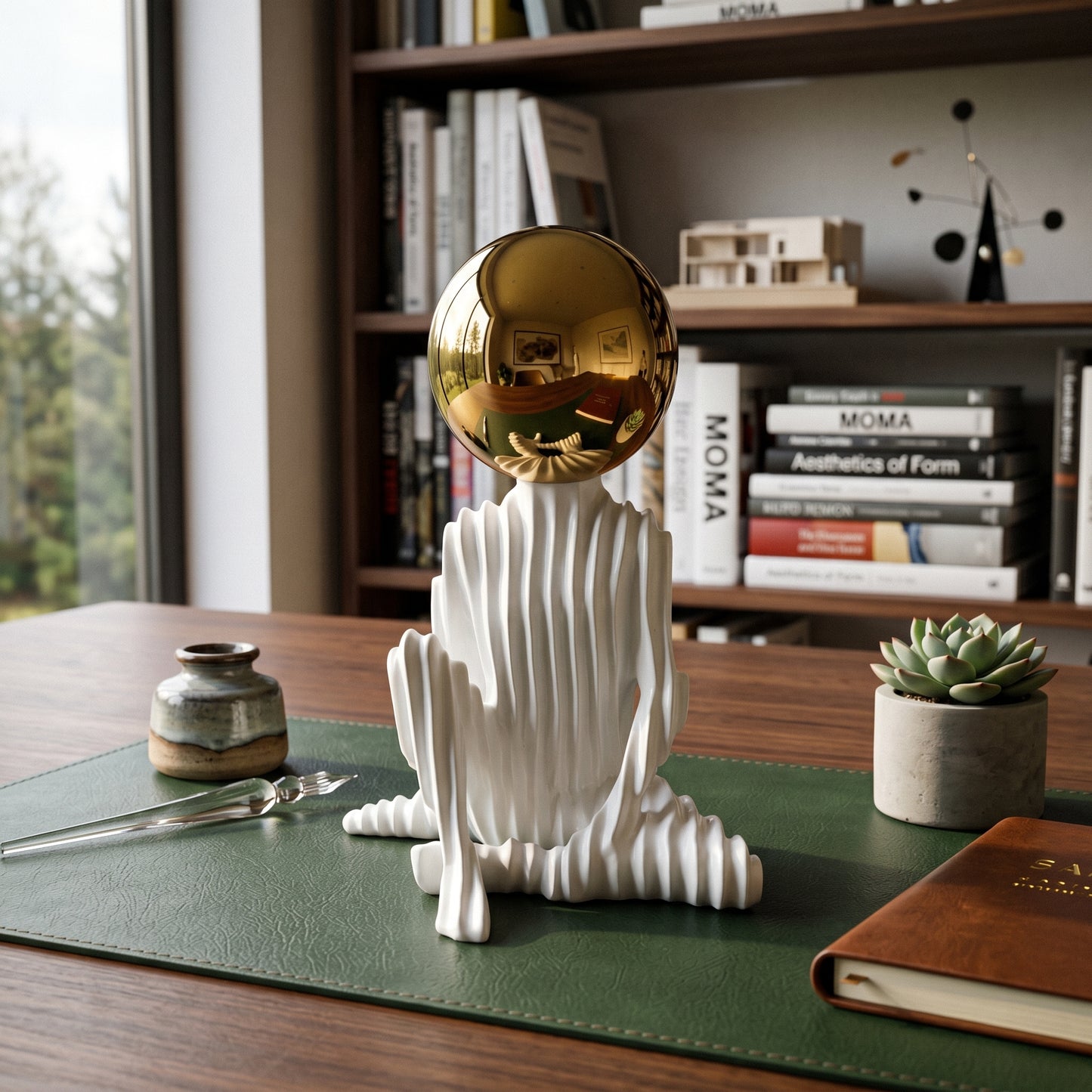 Abstract Thinker Figurine with Golden Ball (Premium Desk Decor)