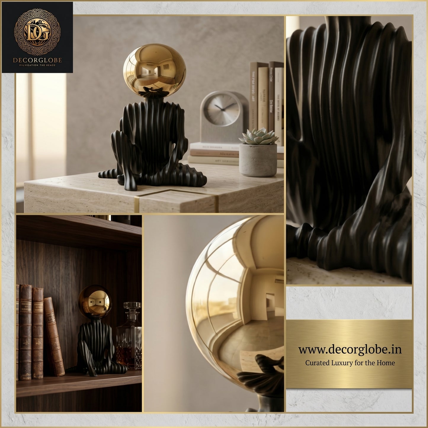 Abstract Thinker Figurine with Golden Ball (Premium Desk Decor)