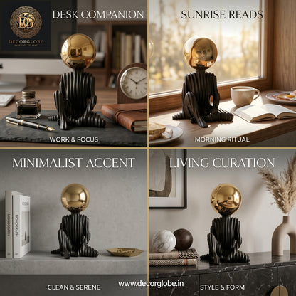 Abstract Thinker Figurine with Golden Ball (Premium Desk Decor)