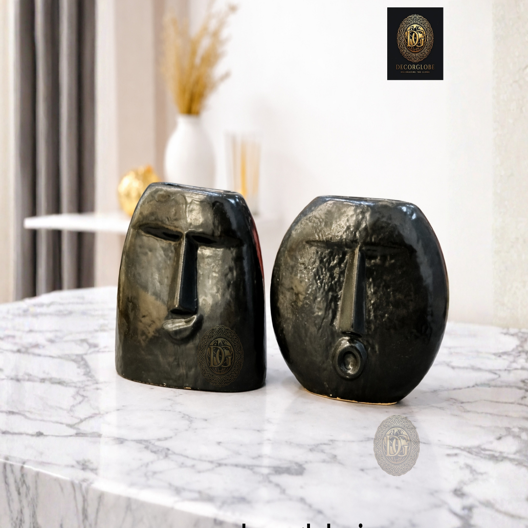 Abstract Face Decorative Vase Set