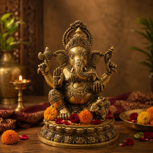 Ganpati Ji Brass Idol of Lord Ganesha for home temple and puja room