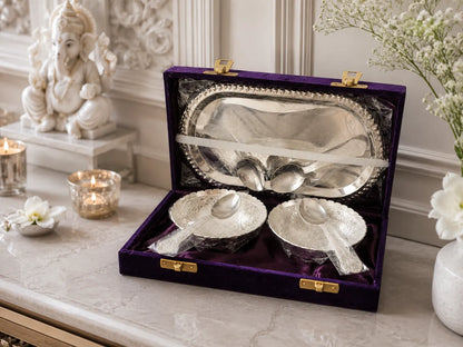 Complete German Silver Snack Set with tray, bowls and spoons