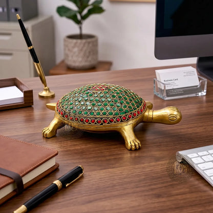 Golden Brass Turtle Showpiece placed in home decor