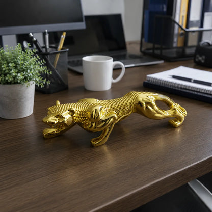 Golden Jaguar Showpiece in running pose for home and office decor