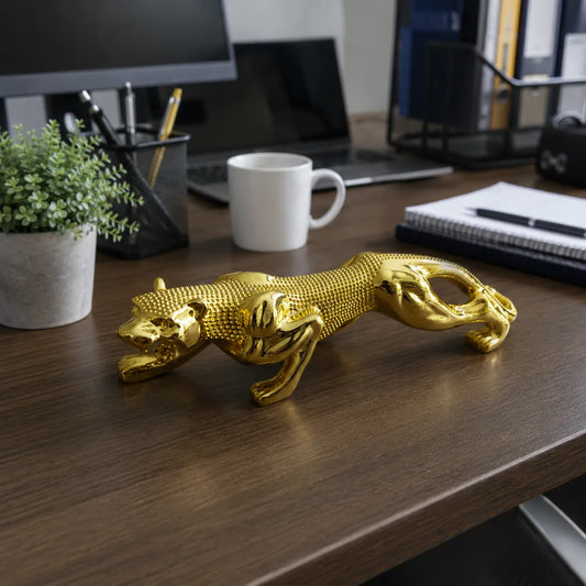 Golden Jaguar Showpiece in running pose for home and office decor