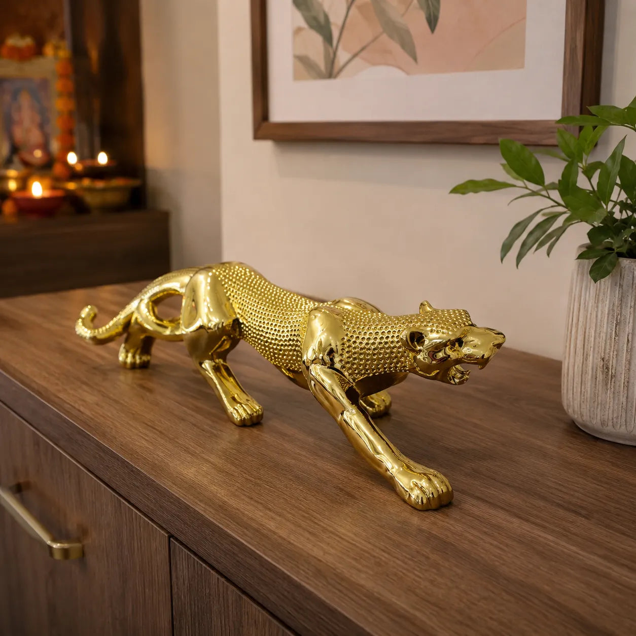 Side view of Golden Jaguar decorative showpiece