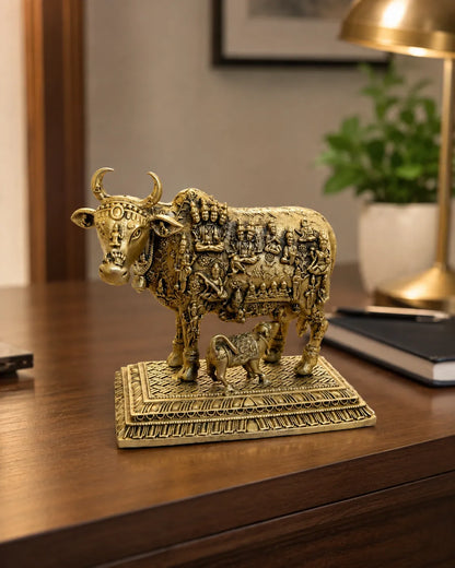 Golden Kamdhenu Cow Idol with Calf