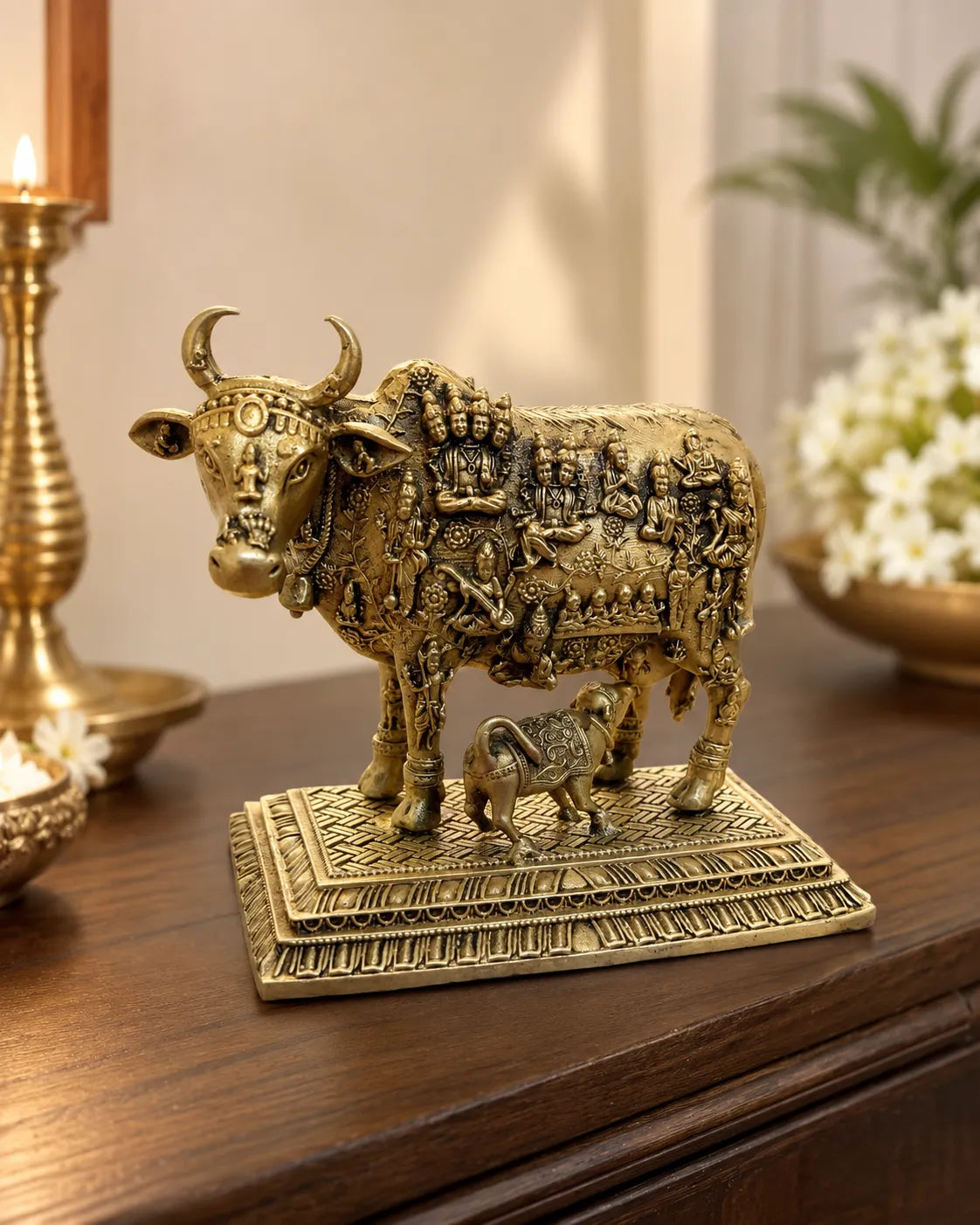 Golden Kamdhenu Cow Idol with Calf