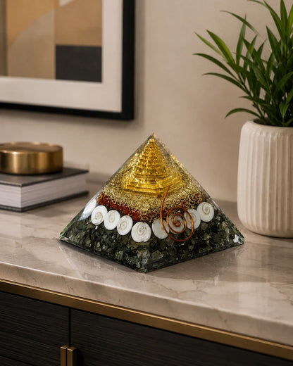 Lakshmi Money Magnet Pyramid with gold and crystals for wealth attraction
