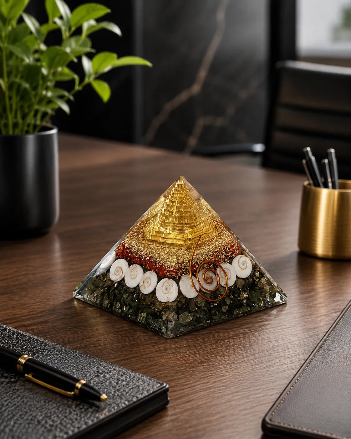 Side view of Lakshmi Money Magnet Orgone Pyramid