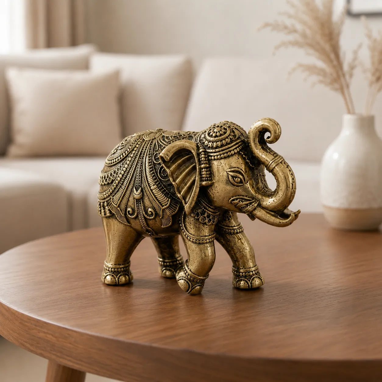 Complete Large Brass Elephant Showpiece with trunk raised