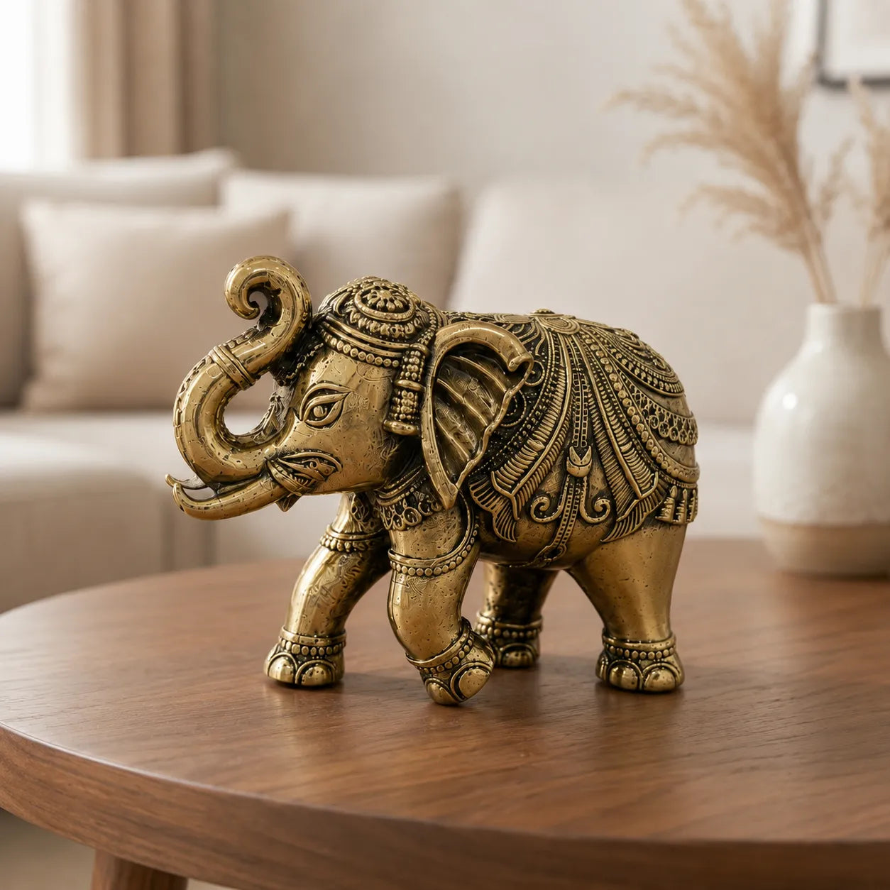 Large Brass Elephant with trunk up ultra fine detailing showpiece
