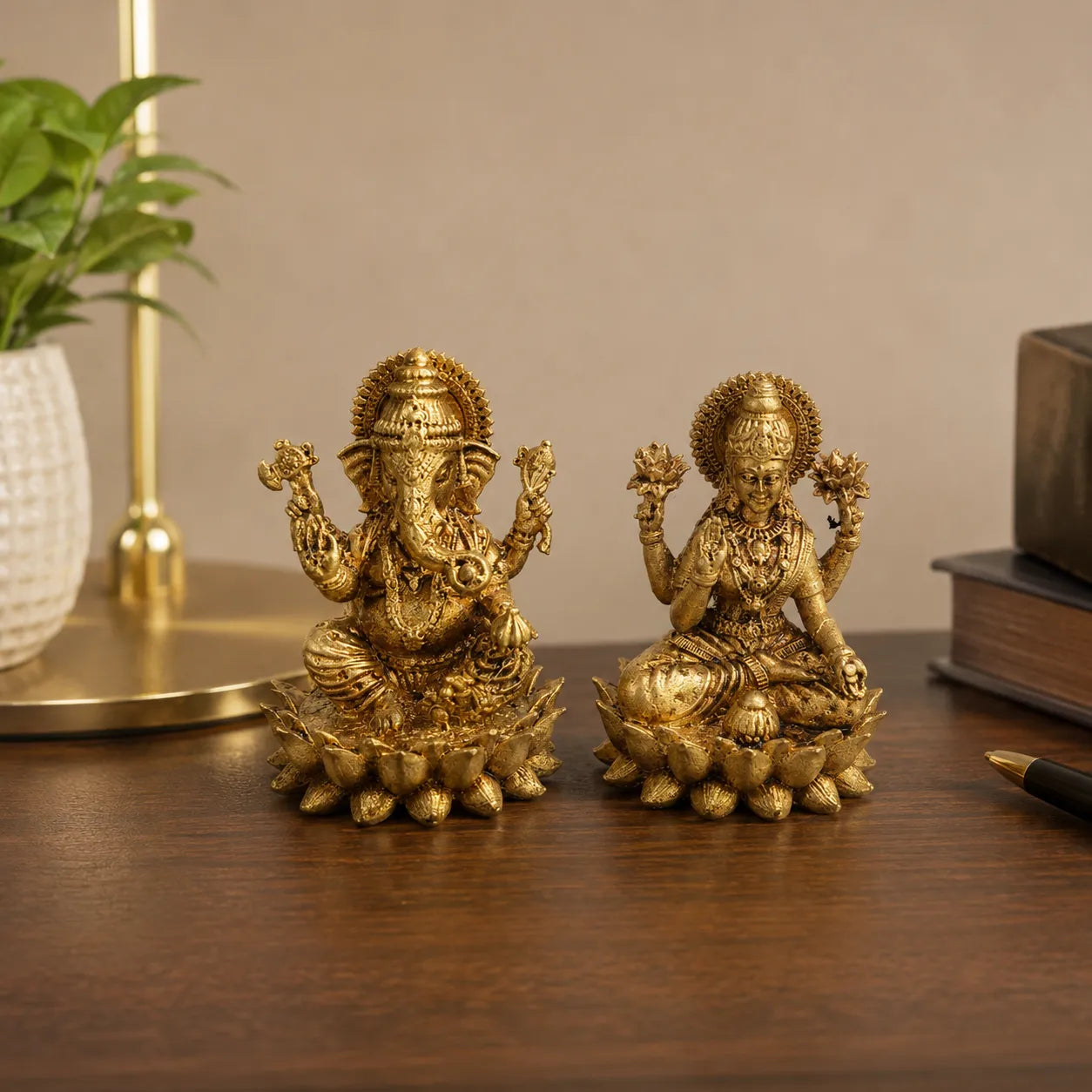 Laxmi Ganesh Ji Brass Idol Pair - Superfine Small Size