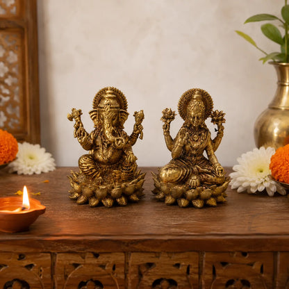 Laxmi Ganesh Ji Brass Idol Pair - Superfine Small Size
