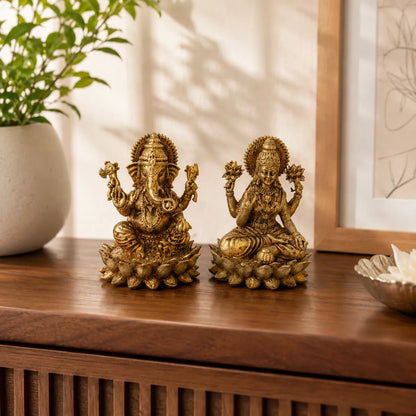 Laxmi Ganesh Ji Brass Idol Pair - Superfine Small Size