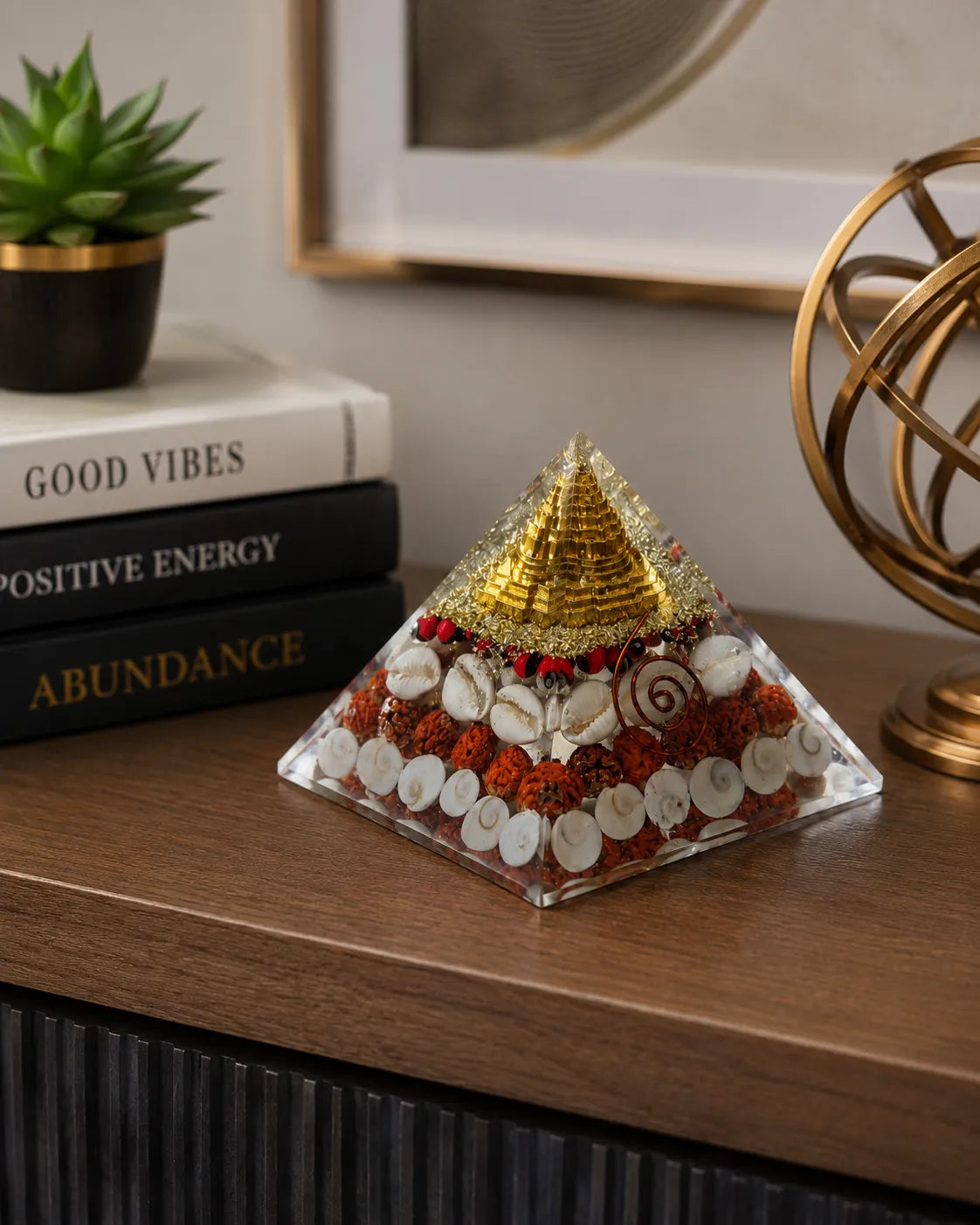 Side view of Laxmi Orgone Pyramid abundance item