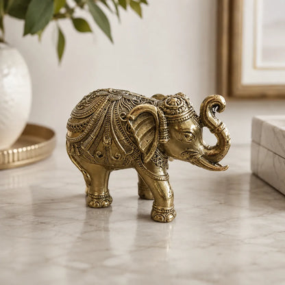 Complete Medium Brass Elephant Showpiece with trunk raised