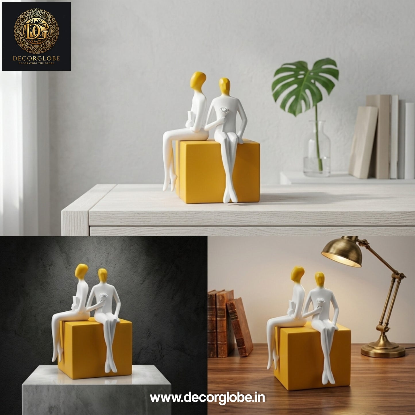 Romantic Couple Sculpture with Flower – Elegant Desk & Shelf Decor