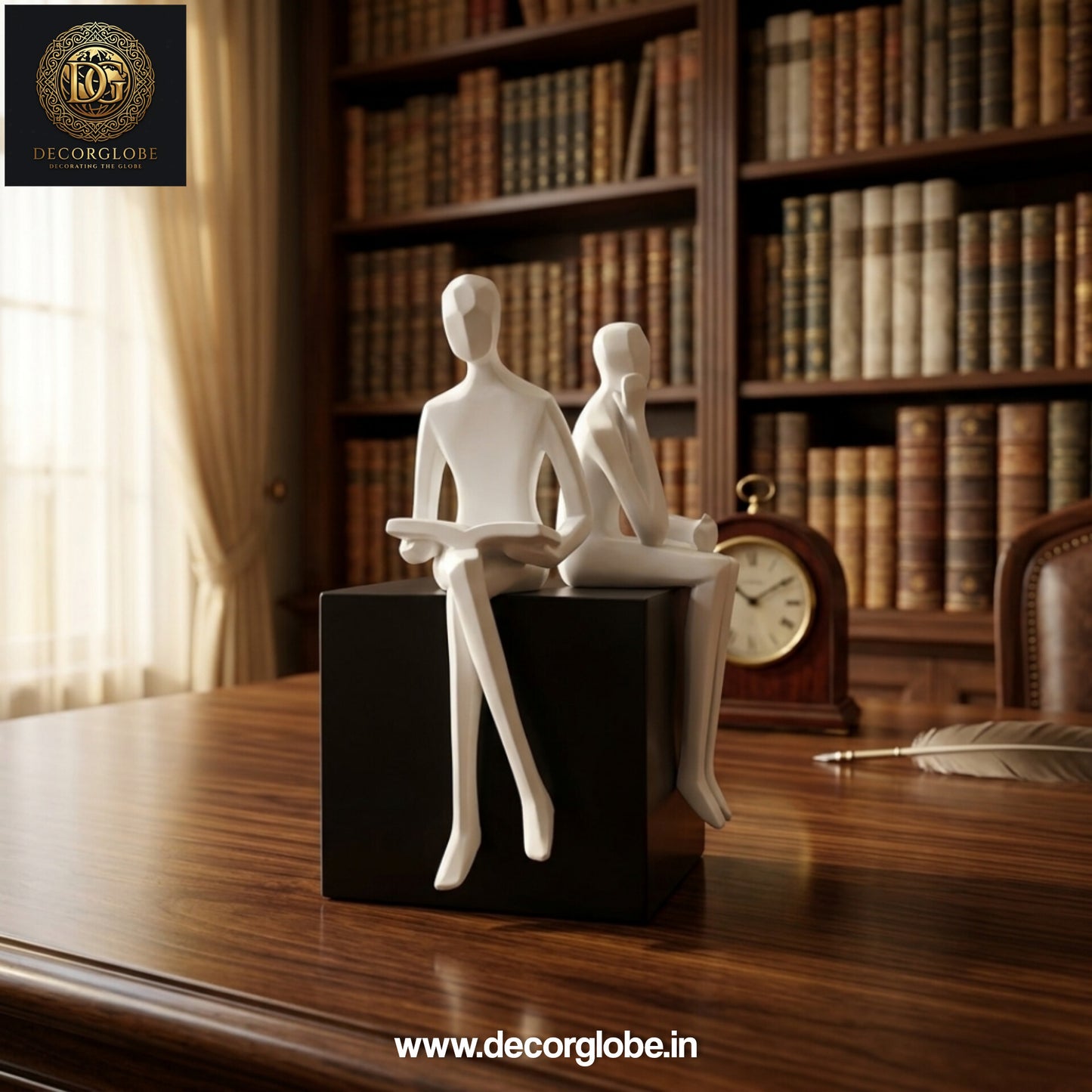 Modern Couple Statue Reading & Thinking – Artistic Home Decor Accent