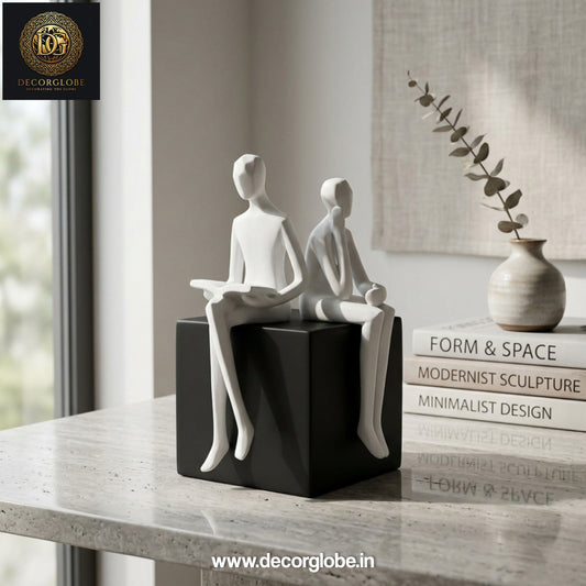 Modern Couple Statue Reading & Thinking – Artistic Home Decor Accent
