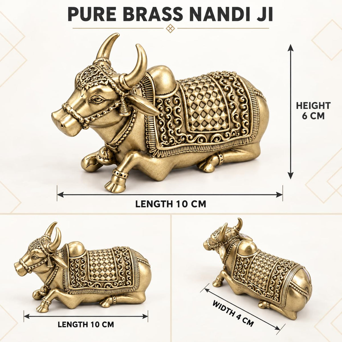 Nandi idol for Shivling and home temple crafted in pure brass with antique finish
