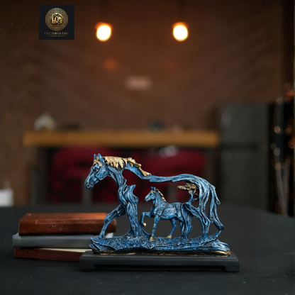 Polyresin Horse Family Sculpture With Wooden Base