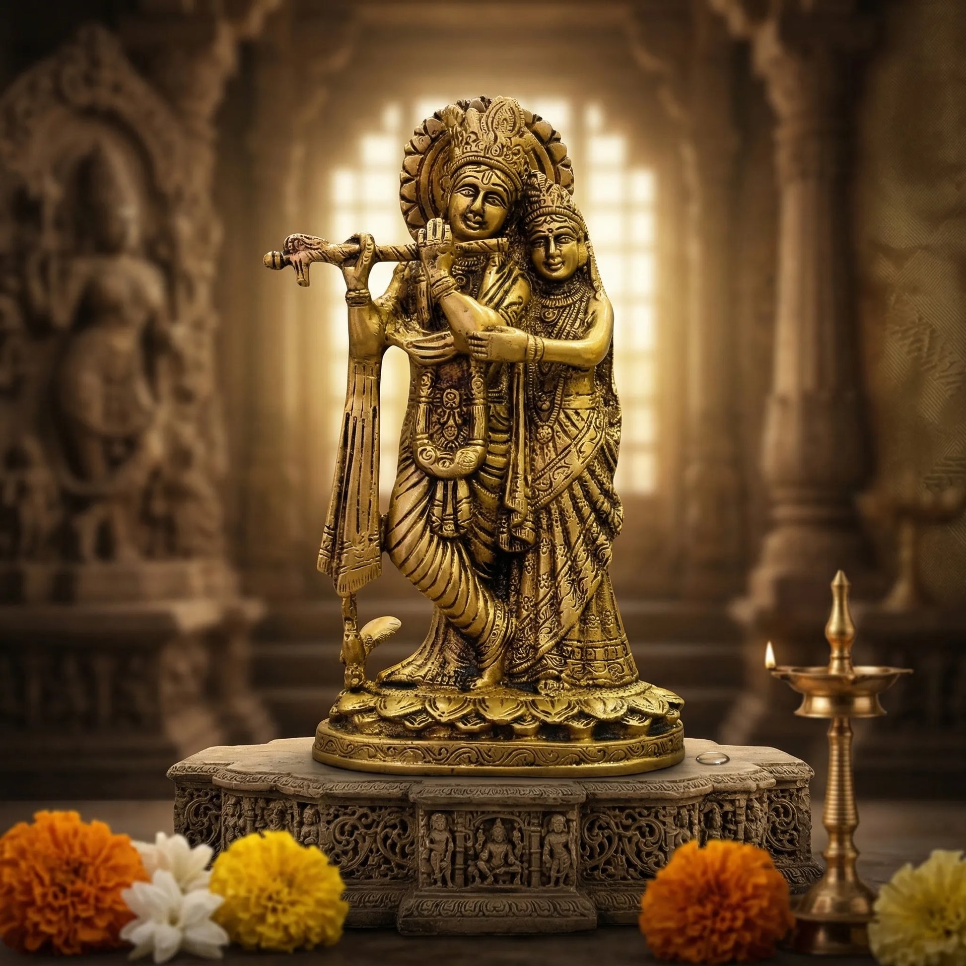 Complete Radha Krishna Brass Murti Set for spiritual decor