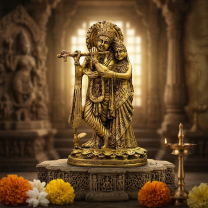 Complete Radha Krishna Brass Murti Set for spiritual decor