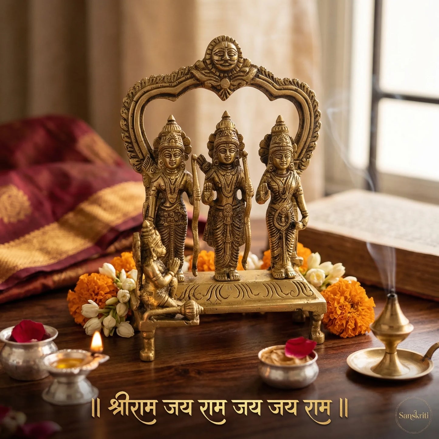 Ram Darbar Brass Idol Set with Arch featuring Ram Sita Lakshman and Hanuman for home temple