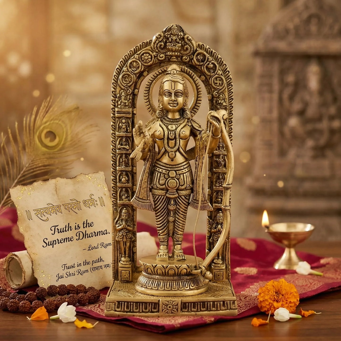 Intricate detailing on Ram Lalla Brass Idol face and crown