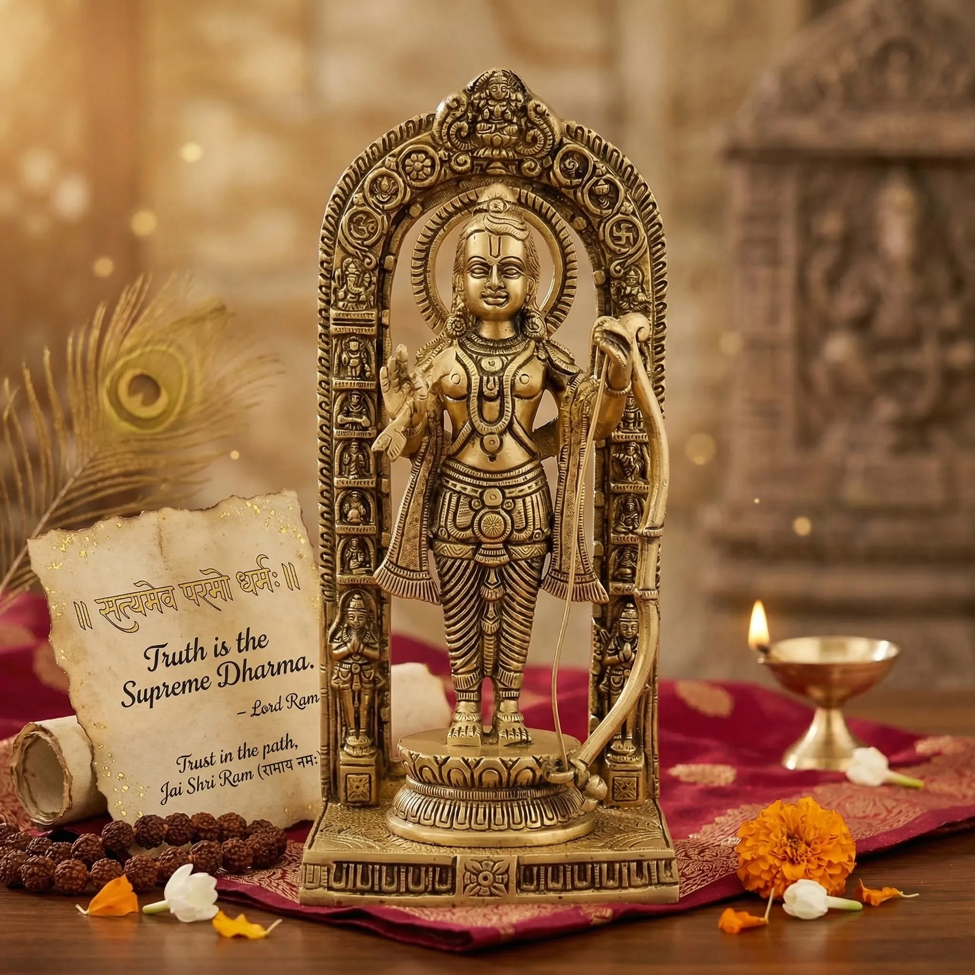 Intricate detailing on Ram Lalla Brass Idol face and crown