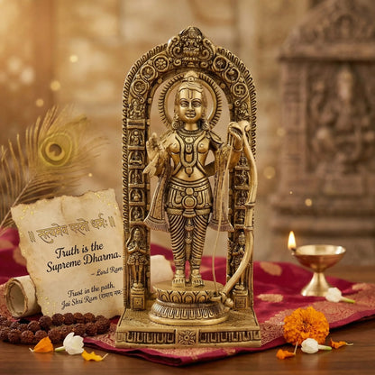 Intricate detailing on Ram Lalla Brass Idol face and crown