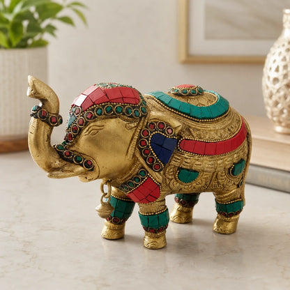 Closeup of detailed stone work on Royal Brass Elephant