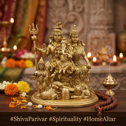 Intricate brass detailing on Shiv Parivaar Idol