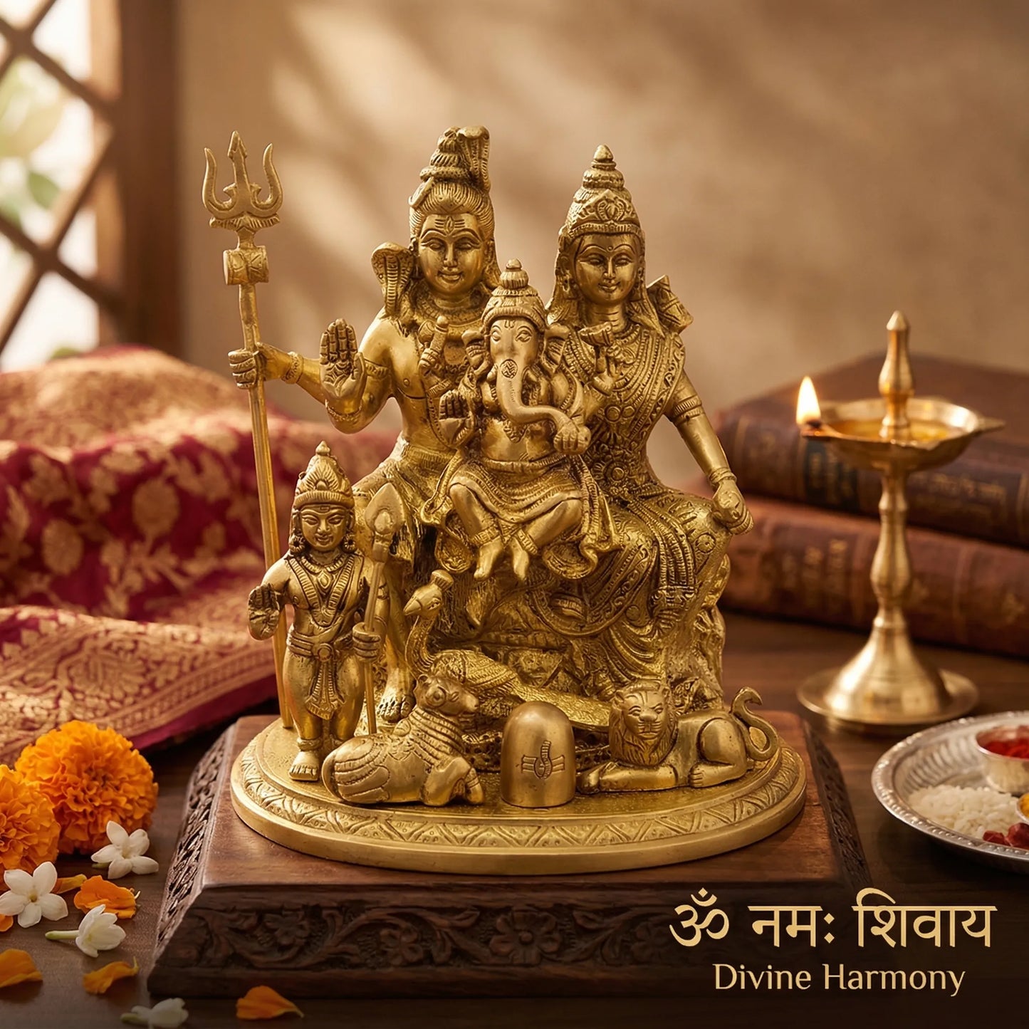 Complete Shiv Parivaar Brass Murti Set - Shiva Family