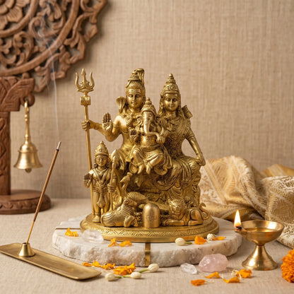 Shiv Parivaar Brass Idol with Lord Shiva Parvati Ganesh and Kartikeya for home temple
