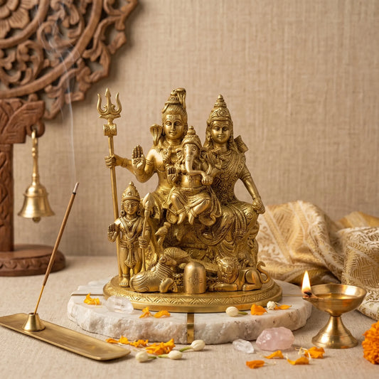 Shiv Parivaar Brass Idol with Lord Shiva Parvati Ganesh and Kartikeya for home temple